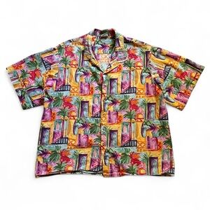 Vintage 1990s Men's Multicolor Tropical Print Short Sleeve Shirt 3XL